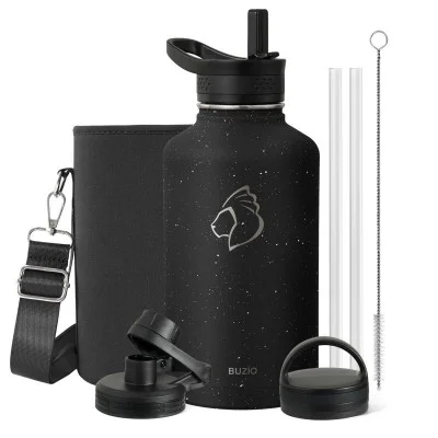 Buzio Trio Series Water Bottle with 3 Lids and Sleev 1.9L - Starry Black